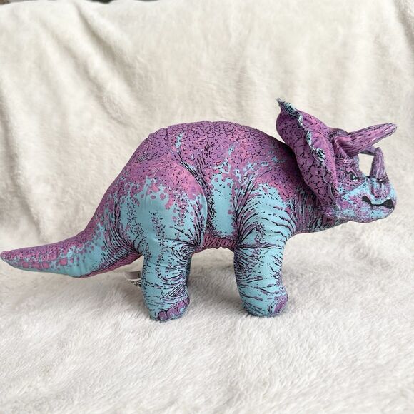 Great American Fun Triceratops Dinosaur Purple Blue Vintage 90s Stuffed Toy 1991 - Picture 3 of 7